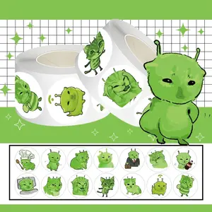 Funny Alien Cat Stickers Roll, 500 Pieces Abstract Expression Decals, DIY Decorative Scrapbooking Stickers for Cups Laptops Travel Bags Notebooks, Decoration Sticker
