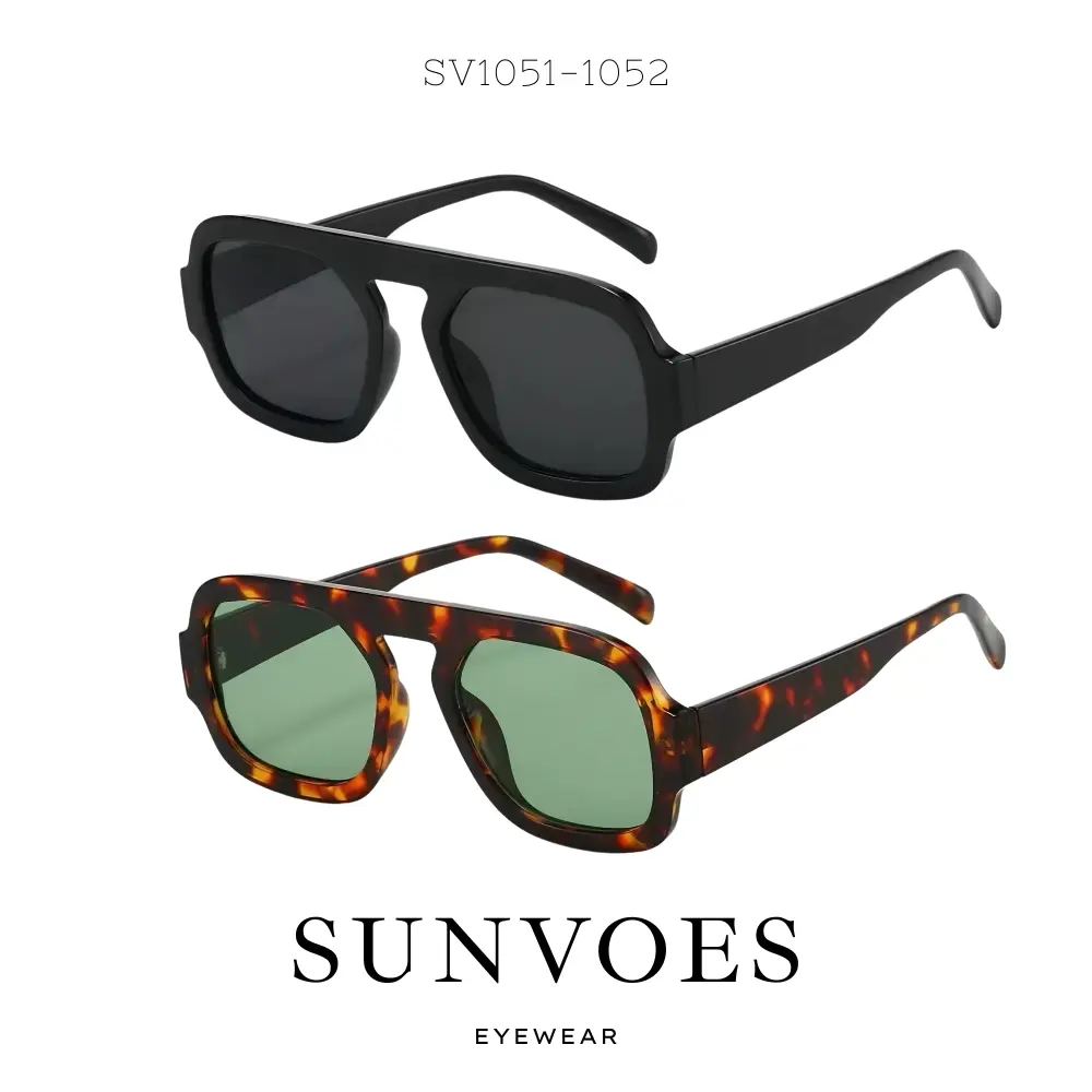 SUNVOES Unisex 2-Pack Square Aviator Sunglasses for Women - Full Rim Flat Top Frames, Oversized Vintage Shades, UV400 Anti Glare Polarized Lenses, High-Quality PC & Plastic Eyewear, Outdoor Use, Stylish Accessories, tiktokshopspringglowup, summervibes, Po
