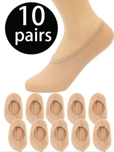 10 Pairs of Women's Invisible Socks with Ultra-Low Heel Pads Non-Slip Fitted Invisible Socks Perfect for Loafers and Boat Shoes