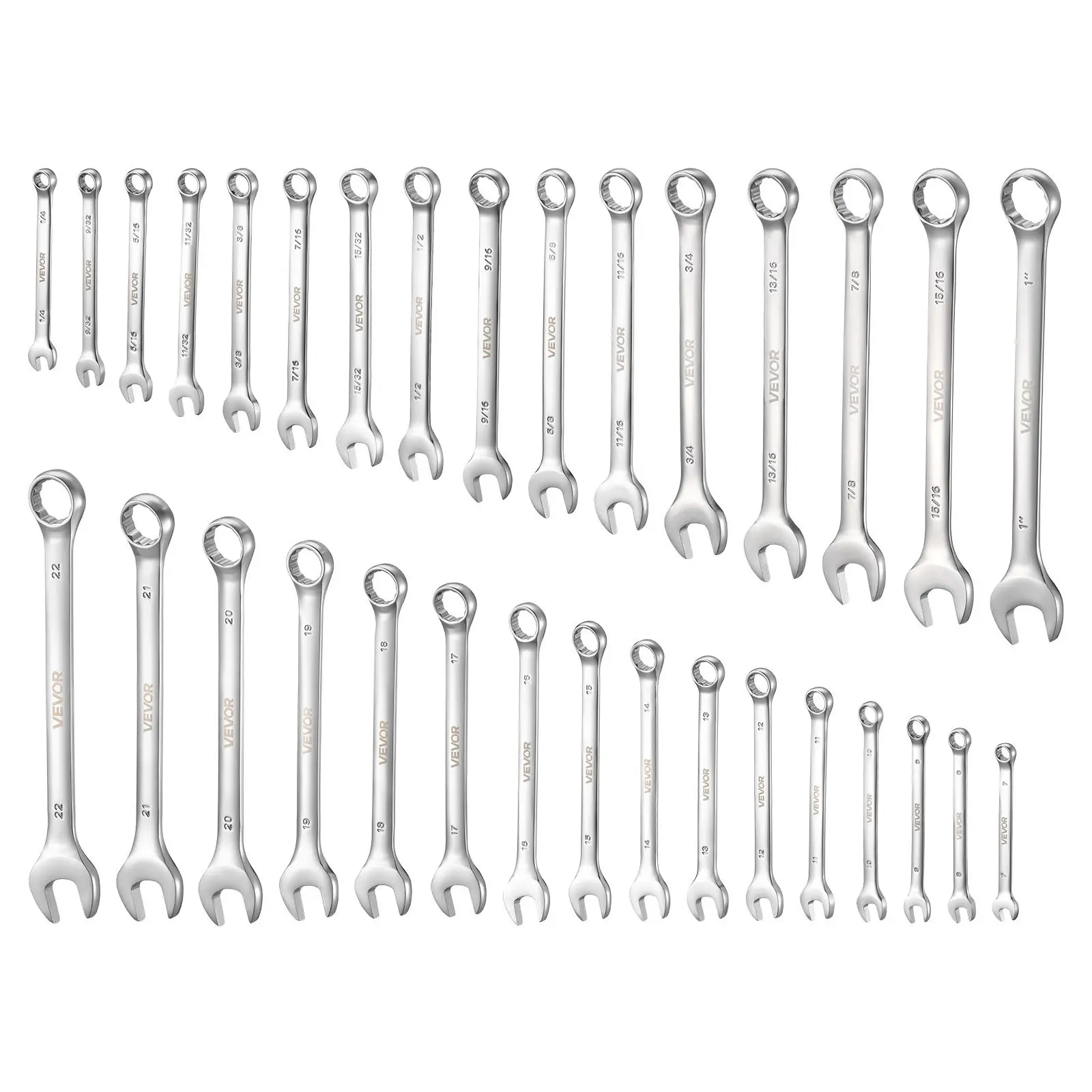 【DealsForYouDays】VEVOR Combination Wrench Set, 32-Piece SAE and Metric, 12-Point Box End and 15 °   Angled Open End Combination Wrenches with Roll Up Pouch, Carbon Steel, for General Household and Automotive RepairsSummervibes