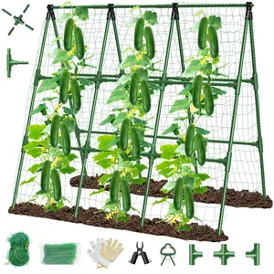 MQHUAYU 2-Pack Metal+PE Cucumber Trellis, Sturdy Adjustable Width Anti-Slip Vertical Garden Support with Netting for Raised Beds, Outdoor Garden Accessories for Climbing Tomatoes, Peas,summervibes