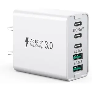 USB C Wall Charger, 50W 5 - Port Charger Block,   3 Type - C + 2 QC Wall Plug Multiport for  12/13/14/15, PD  Charger Power Adapter for  S23/S22/S21/Tablet