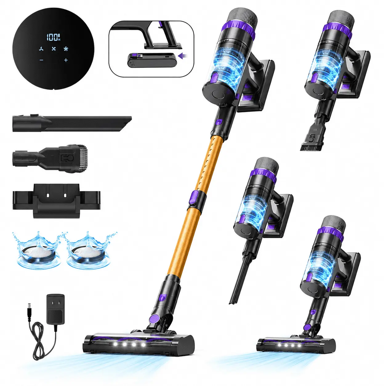 Prettycare Cordless Stick Vacuum Cleaner, 48KPA 530W, 8x2600mAh Batteries, 55mins Runtime, 9-in-1 Upright Vacuum for Home, Pet Hair, Carpet & Wood Floor