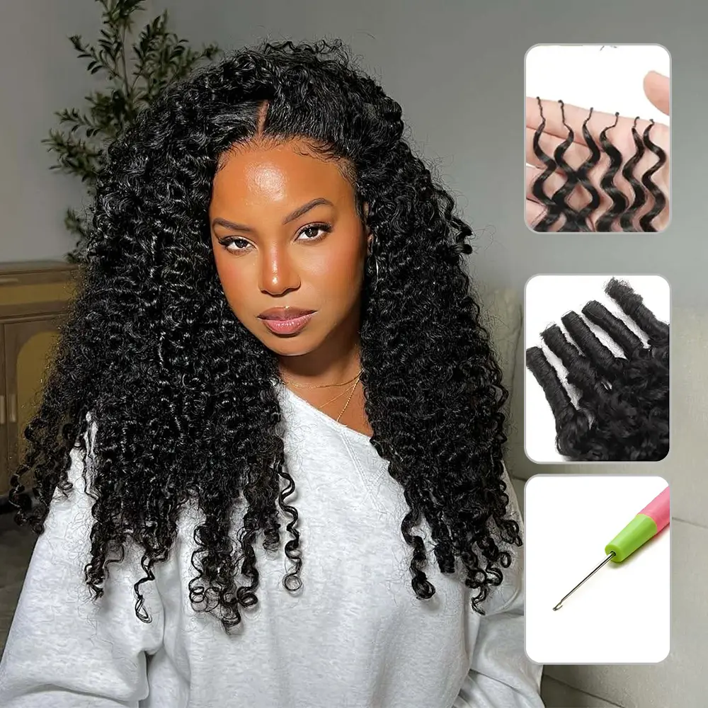 Mylockme Hair Crochet Hair Human Hair Extensions Burmese Curly Miracle Knots Pre Separated 50g/Pack Knotless Boho Braids, Protective Braiding 4-5 Packs for Full Head, For Women Vacation Hair