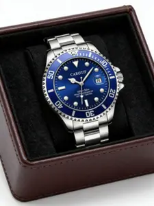 Classic Blue Dial Dive Watch, Stainless Steel Strap Ceramic Bezel, High-Definition Night Glow Waterproof, Business Casual Men's Quartz Watch