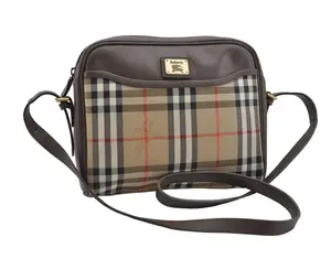 Pre-owned BURBERRY Canvas Shoulder Bags Burberrys Nova Check Shoulder Cross Bag Leather Beige