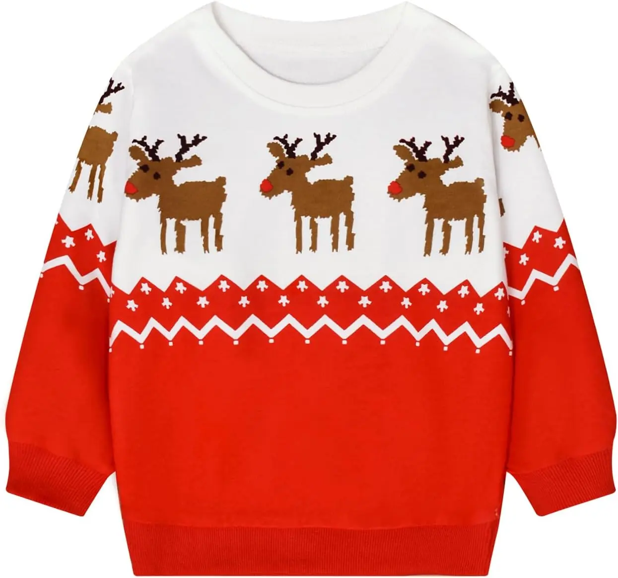 Kids Christmas Sweatshirt 100% Cotton Reindeer Print Crewneck Long Sleeve Pullover Holiday Winter Top for Toddler Boys Girls Ages 2-8, Red