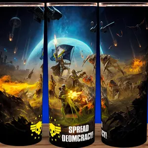 Helldivers 2 Gaming Spread Democracy Cup Mug Tumbler 20oz Stainless Steel Tumbler with Slide Closure Lid, Reusable Plastic Straw, Handmade Design - Drinkware  Glossy Insulated