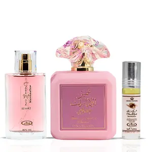 Pink Blush Eau De Parfum Spray 100ml by Ard Al Zaafaran & Choco Musk Marshmallow Eau De Parfum Spray 50ml & Perfume Roll On 6ml by Al Rehab | A Gourmand Lover's Dream Trio (Bundle)