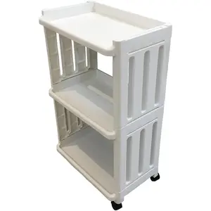 3 Tier Rolling Storage Utility Cart Slim Organizer Shelf with Wheels Mobile Shelving Rack for Kitchen Bathroom Laundry Room Home Office Bedroom Living Room, White