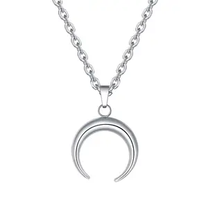 Jemant Moon Necklace for Men Women Silver Stainless Steel Boho Kpop Hip Hop Punk Style Dainty Unique Crescent Half Moon Charm Pendant Necklace jewelry gift