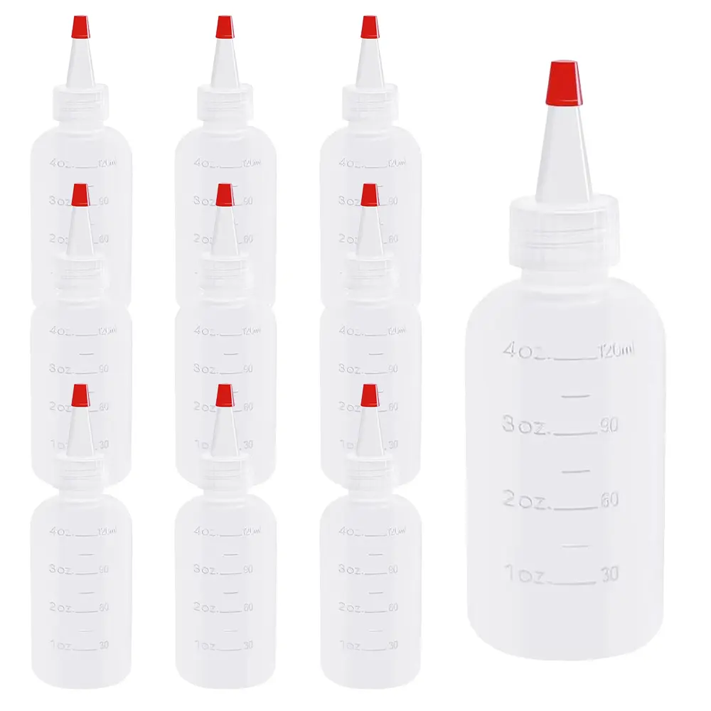 10 pieces of 4oz squeeze bottle with red lid, transparent plastic seasoning bottle with scale, suitable for tomato sauce, mustard, syrup and salad dressing, easy to squeeze bottle body for kitchen and restaurant service