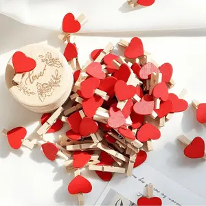 50 Mini Heart Wooden Photo Clips, Creative Decorative Home Decor, Multi-Purpose Clips for Hanging Photos, Wedding Photo Clips, Valentine's Day Decoration