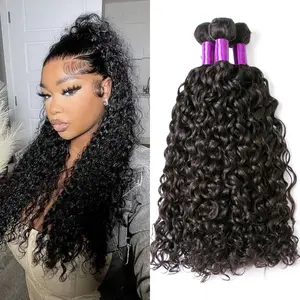 Water Wave Bundles 12A Brazilian Water Wave Human Hair Bundles 100% Unprocessed Human Hair Water Wave Hair Extensions Natural Color for Black Women