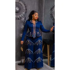 Indigo Denim & Diamonds 2-Piece Set, Birthday Party Stretch Jeans Outfit Photoshoot Ladies Night Dinner Concert Casual Wear