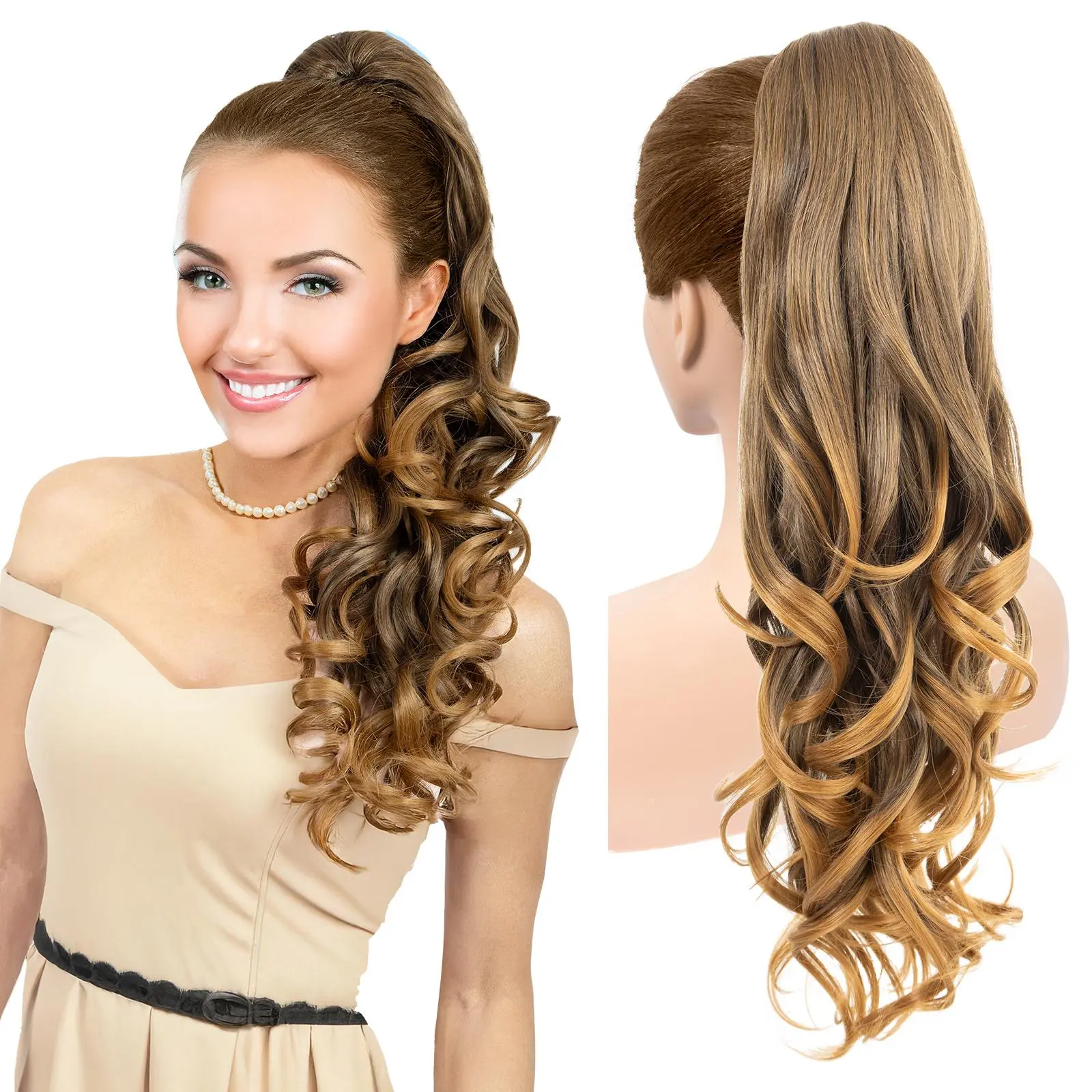 Long Wavy Curly Ponytail Extensions Multi-Layered Curly ponytail Heat Resistant Synthetic Fibers 8 Tooth 2 in 1 Drawstring for Secure fit- Multi-Color Available