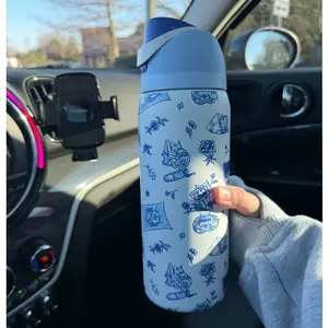 OW(UO x Delft Cat Collaboration) Double-drink Insulated Stainless Steel Outdoor Sports/travel Water Bottle, 32oz/945ml Water Cup With Lock Cap Suitable For Cycling, Car, Camping And Traveling, Bottle Drinkware Flask Tumbler Bottled Portable