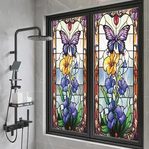 Butterfly & Flower Pattern Static Cling Frosted Glass Sticker, Stained Glass Window Film, 1 Count Privacy Protective Glass Decorative Sticker, Decorative Sticker for Home and Office, Ornaments