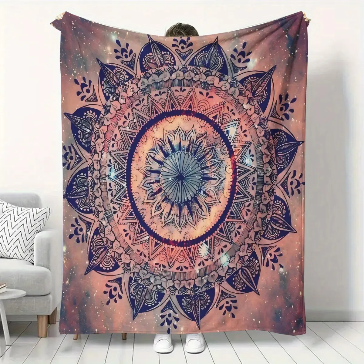 Boho Aesthetic Fleece Flannel Tapestry Throw Blanket - Decorative, Fade Resistant, Colorful Ethnic Vintage Witchy Style with Vibrant Mandala Pattern, Lightweight, Smooth, Anti-Pill, Up to 113°F, Room Decor for Couch, Bed, Housewarming Gift for Her, Multi-