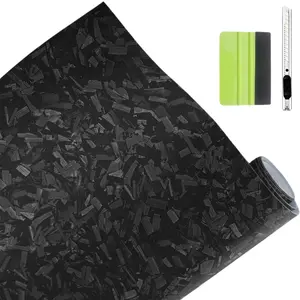 FONESO 3 IN 1 Car Body Sticker Kit 7D Matte Carbon Fibre, 60" x 12" Car Vinyl Film Wrap Protector Sticker with Knife Scraper Tool Set, 5FT Self-Adhesive Air Bubble Free Easy to Install, Universal For All Cars SUVs Sedan Coupe Truck Pickup Bike Motorcycle