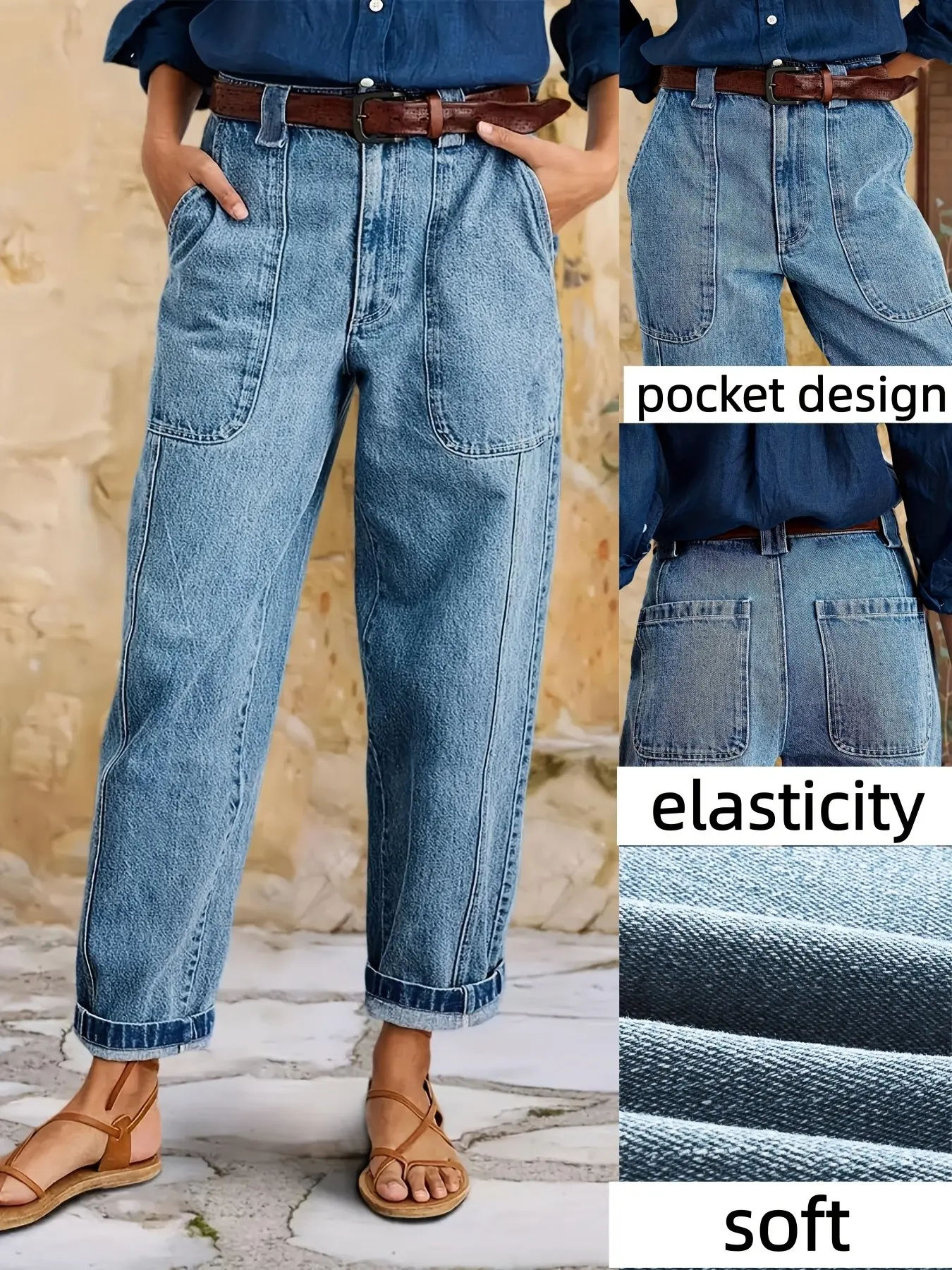 26AW stretch standard size women's straight leg casual denim jeans, simple and versatile without waist belt