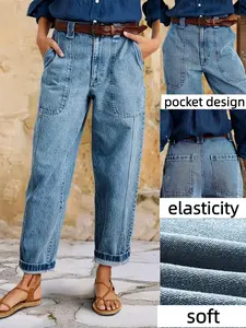 26AW stretch standard size women's straight leg casual jeans, simple and versatile without waist belt