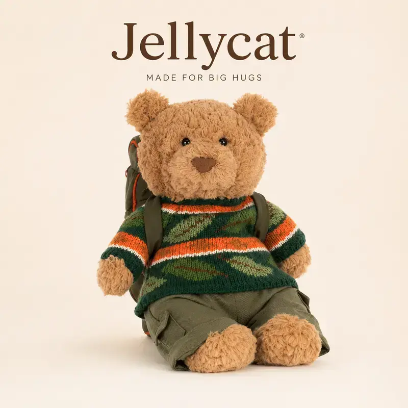 Jellycat Bartholomew Bear Hiking Plush Toy - Soft Teddy Bear in Adventure Outfit, Collectible Cozy Stuffed Animal for Gift Giving