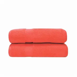 212 MAIN Premium Bath Towels Set - 2-Piece Coral 900 GSM Egyptian Cotton 0-Twist Absorbent Towel Set with Hanging Hook for Bathroom
