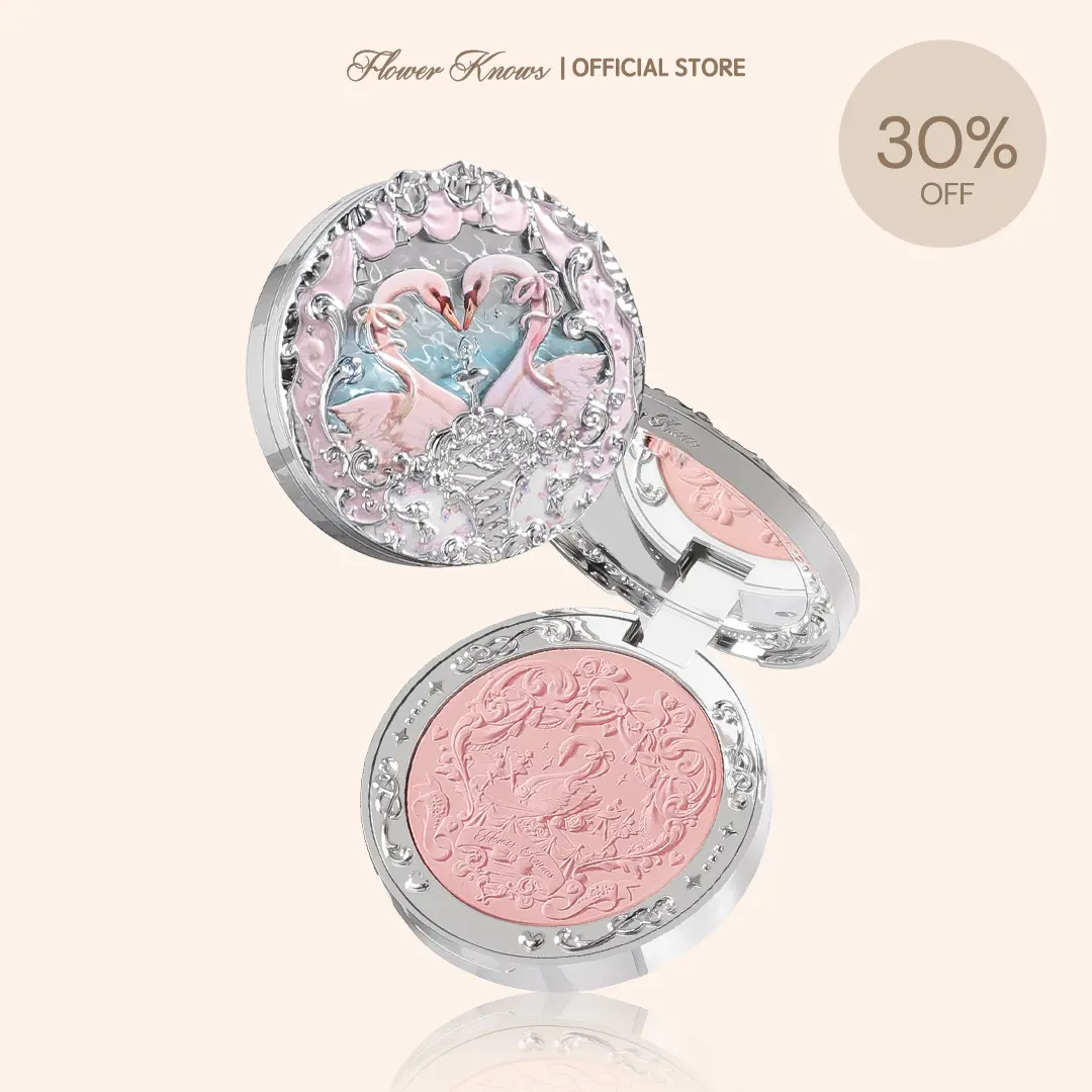 Flower Knows Swan Ballet Embossed Blush, Brightening & Color-Correcting Powder for a Flawless Finish, Long-Lasting, Gluten-Free, 5g
