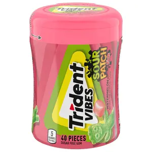 2x Trident Vibes Sour Patch Kids Watermelon Chewing Gum - Sweet Chewy Candy Snack Mints Fresh Breath Treat 40ct