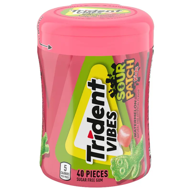 Trident Vibes Sour Patch Kids Watermelon Sugar-Free Chewing Gum - 2-Pack, 40 Pieces, Fat-Free Chewables, Fresh Breath Treat for Friends, Ambient Occasions, All Ages