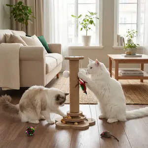 Poste Rascador Minimalista para Gatos con Diseño de Madera Natural, Compatible con la Decoración del Hogar, Perfecto para Gatos que Aman Rascar y Jugar en Espacios Modernos