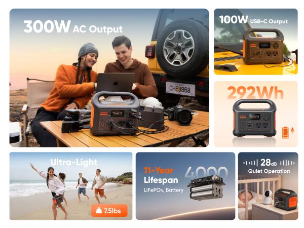 The new Jackery Explorer 300 portable power bank features a 292Wh lithium iron phosphate (LiFePO4) battery and a 300W AC output (Summervibes).
