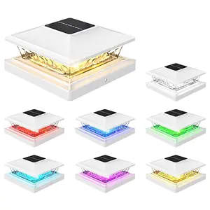 8 Pack Solar Post Cap Lights, RGB Color Changing & 8 Solid Colors, IP65 Waterproof Fence Post Lights for 4x4 5x5 6x6 Wood & Vinyl Posts, White