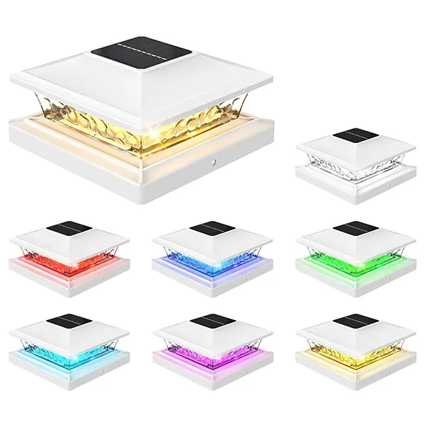 APZZLOXH 8-Pack Solar Post Head Lights, RGB Color-Changing with 8 Fixed Colors, IP65 Waterproof Warm White, Impact Resistant Multi-Size Patio & Solar Outdoor Lights, 3 Different Base Sizes for 4×4 5×5 6×6 Wood & Vinyl Posts, Holiday & Party Use, Patio Lig