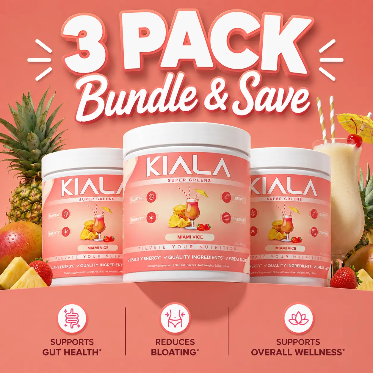 Kiala Nutrition Miami Vice Organic Super Greens Powder Dietary Supplement (3 Pack) Kiala Nutrition Miami Vice Organic Super Greens Powder Dietary Supplement (3 Pack)