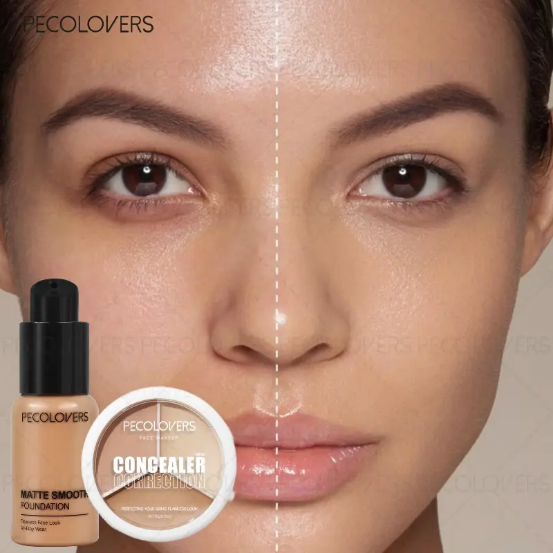 2PC Moisturizing Liquid Foundation with Concealer, Matte Oil-control Tinted Concealer, Waterproof Long-lasting Full Coverage Foundation To Target Blemishes, Dark Spots, Dark Circles and Skin Blemishes, Flawless Skin Finish