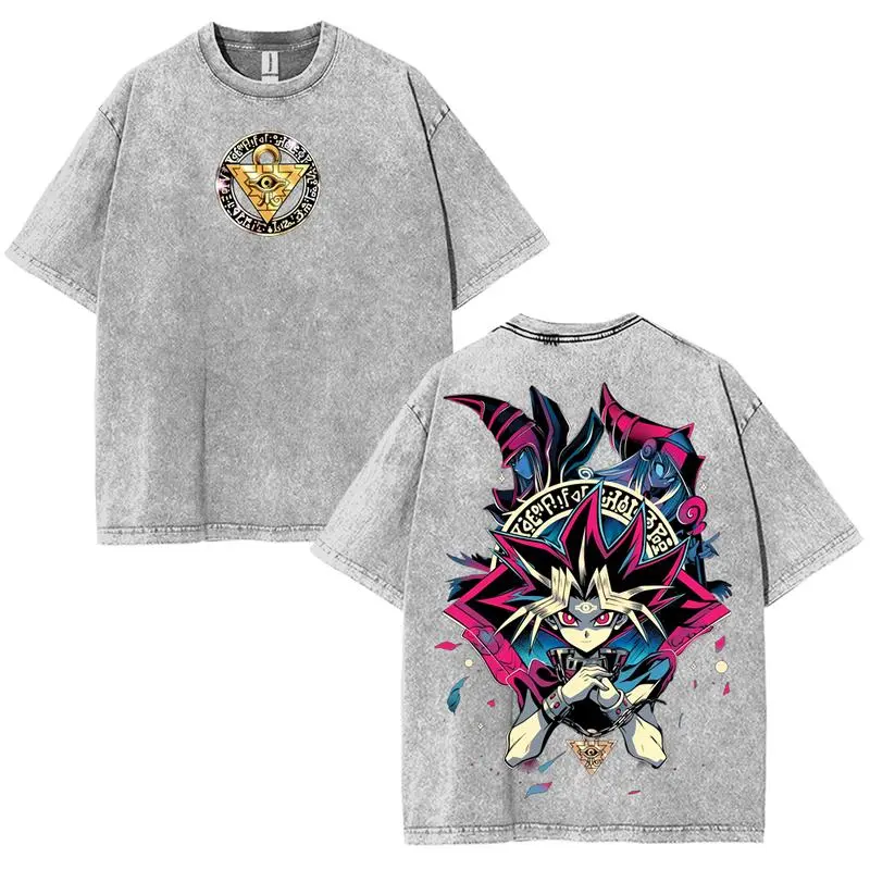 Men's Casual Tshirt - Menswear Tee with 2-Sided Design, Ace Card Dark Magician Girl Yu-Gi-Oh Print, Soft Washed Cotton, Comfortable Round Neck, Top, Shortsleeve, Soft Cotton, Washed Finish, Graphic, Two-Sided
