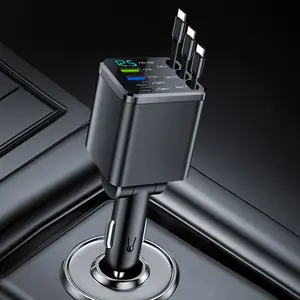 Retractable Car Charger 7 in 1 Super Fast Charging, High Speed Charger with 3 Retractable Charging Cables, Cell Phone Charger USB 3.1A Type-C Charging, Support Real Time Voltage Detection, 180° Adjustable for For Android Phone