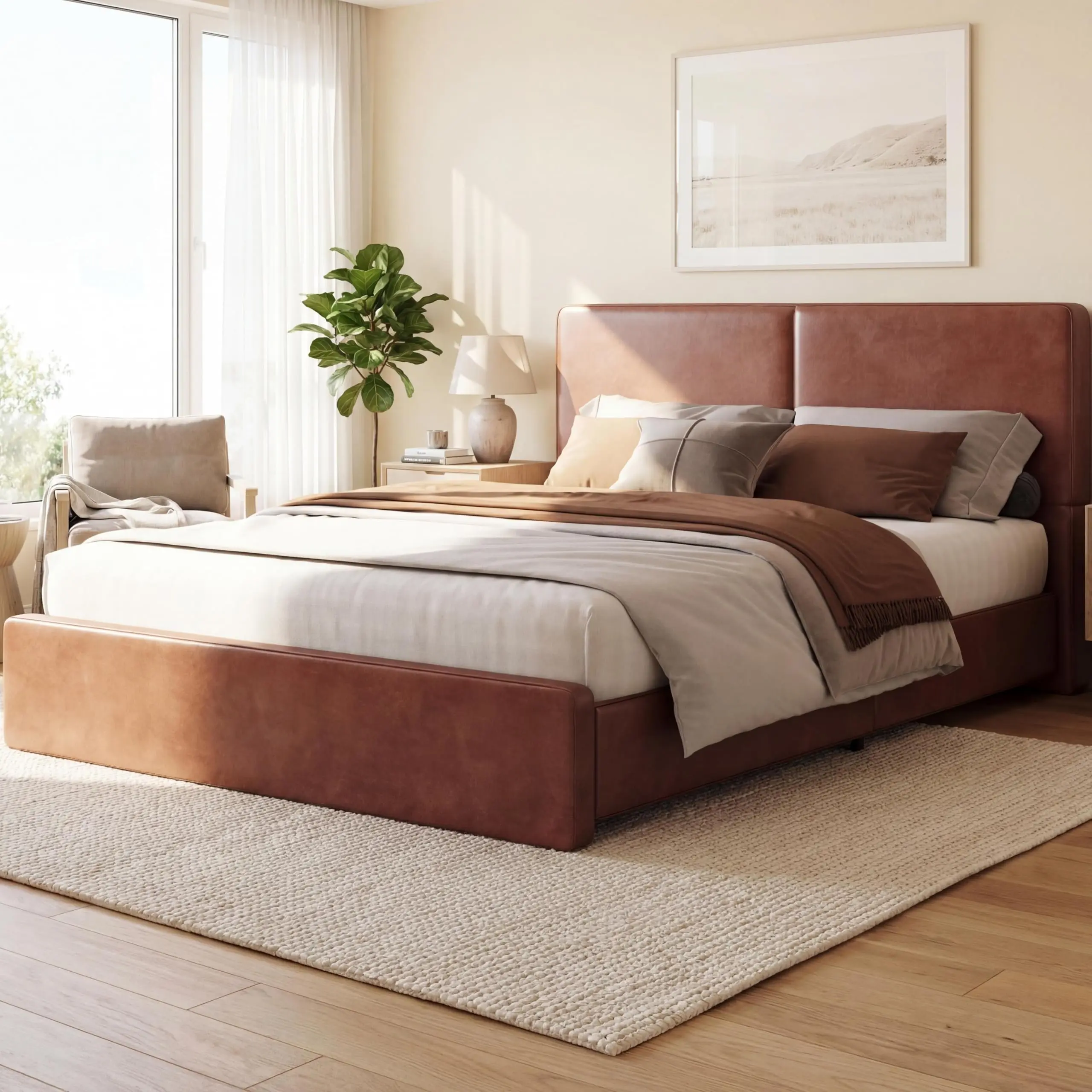 Brown Full Size Upholstered Bed Frame - Fabric Bed Frame with Headboard, No Box Spring Needed, 900 Lbs Heavy-Duty Capacity, Noise-Free Easy Assembly, Upholstered Bed Frames, Fabric Bed Frames