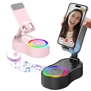 Wireless Induction Audio Bluetooth Speaker 5-in-1 Phone Holder, 2025 New induction speaker, 3000mAh Rechargeable Speaker with Colorful  for Tablet iPhone Android (Black)
