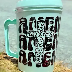 34oz HIP SIPS Mug with Lid & Straw - Bridal Party Mug, amen and cross, Drinkware - Tumbler Washable Coffee Reusable, fun, trendy Cup Lightweight