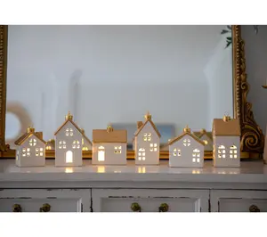 Set of 6 Ceramic Illuminated Mini Houses by Lauren McBride