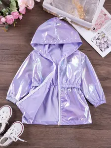 Toddler Girl's Colorful Puffer Hooded Zip Up Jacket, Fashion Casual Zipper Outerwear for Daily Outdoor Wear, Kids Clothing for Spring Fall