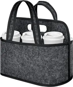 Enlarged 6 Cups Drink Carrier with Handle, Reusable Drink Carrier for Delivery, Assembly-Free Portable Coffee Holder Cup Holder Bag, Coffee Caddy with Double-Handle for Car, Take Out, Outdoors