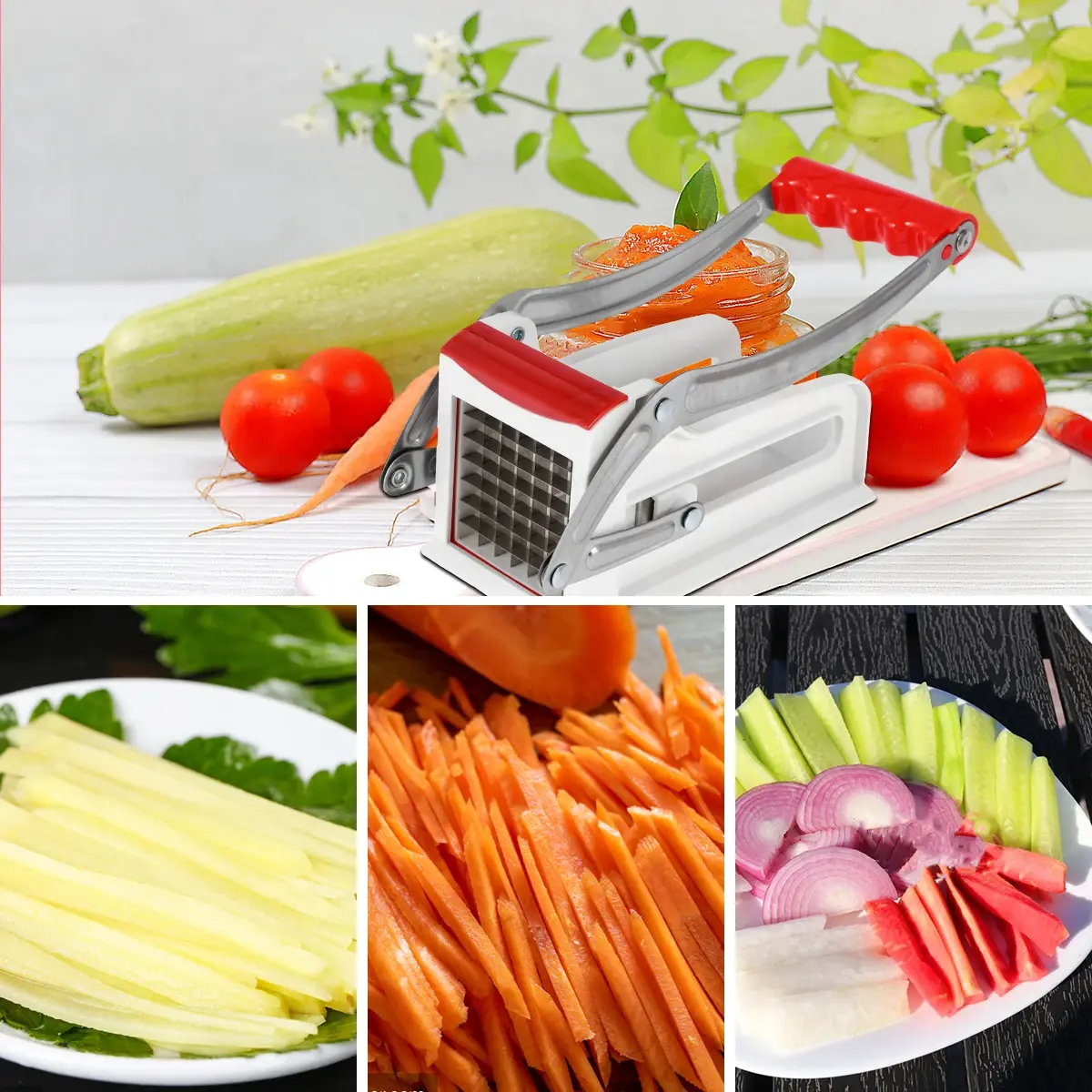 French Fry Cutter Multifunct Vegetable Fruit Chipper Stainless Steel Potato Chipper with 25/49 Holes Blades Kitchen Tools willstar