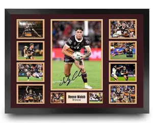 Reece Walsh Signed Action Photo No No Framed Brisbane Broncos Superstar Memorabilia