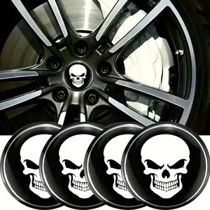 4Pcs 2.2 Inch Skeleton Skull Wheel Center Caps, Metal Emblem Hub Covers, Universal Skull Auto Exterior Accessories for Cars Motorcycles Trucks SUVs
