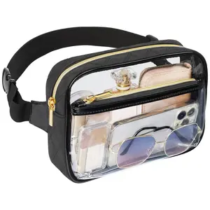 Stadium Approved Clear Fanny Pack for Women, Quilted Cotton Belt Bag with Adjustable Elastic Strap, Snug Durable Waist Bag for Sports, Concerts – Organizes Wallet, Eyewear, Earphones, Keys & Cosmetics  Convenience