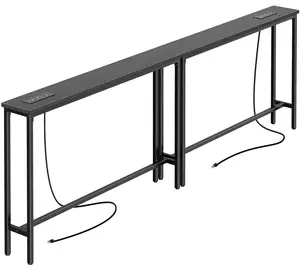 SUPERJARE 59 Inch Narrow Console Table with Outlet Sofa Table Set of 2 Total Length 788 Behind Couch Table Long Entryway Tables with Charging Station for Living Room Hallway Black